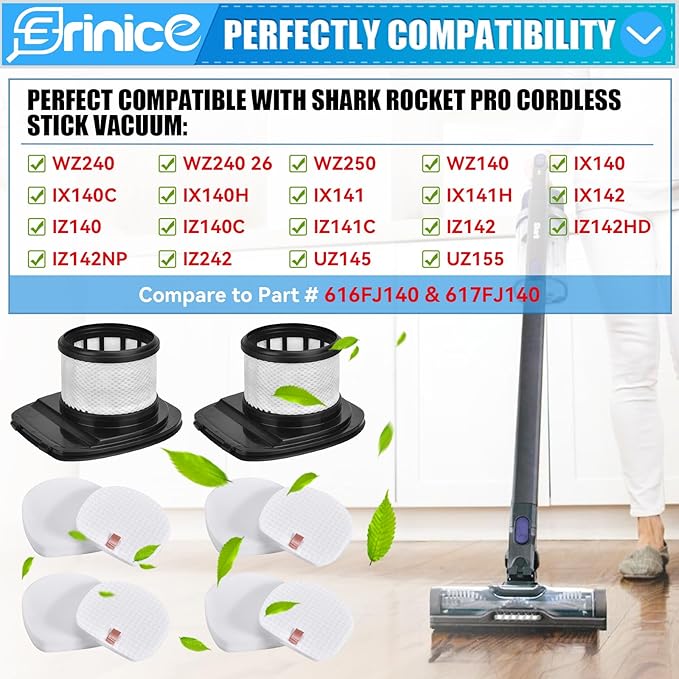 WZ240 filter replacement for Shark Pet Cordless Stick Vacuum WZ250 WZ140 IX140 IX142 IZ140 IZ142 IZ242 UZ145 UZ155 Part, 2 Post-motor+ 4 Foam& Felt Filters, replace to part #616FJ140& 617FJ140
