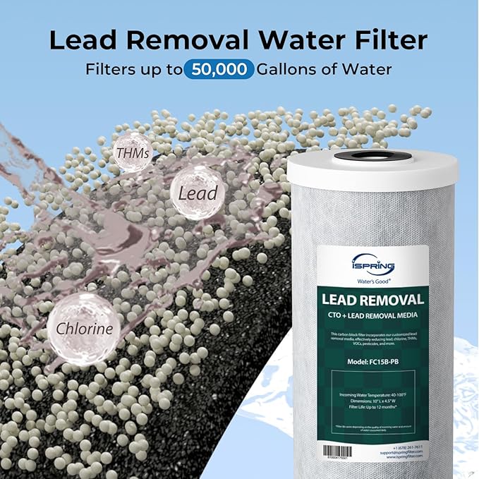 iSpring F3WGB31BCPB Whole House Water Filter Replacement Pack, SGS-Tested to Reduce up to 99% Lead, Also Targets Chlorine and Sediments, 10” x 4.5”, Fits WGB31B-CPB