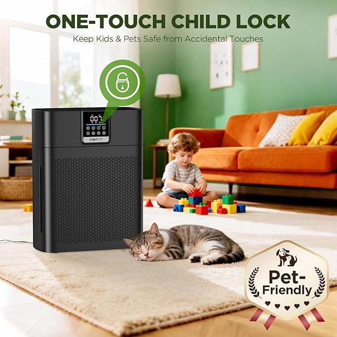 Air Purifier for Home Large Rooms up to 2180 Sq Ft, DBFIT Air Cleaner with Washable Nylon Pre-Filter & Air Quality Indicator, Odor & Smoke Reduction for Pets, Bedroom & Living Room AP2410 (Black)