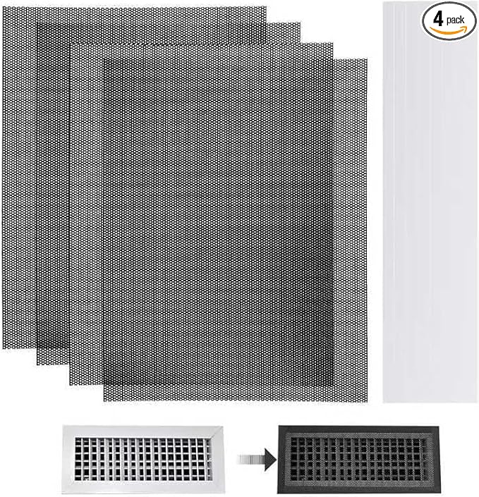 4 PCS DIY Magnetic Vent Covers 7"x13" Customizable Air Register with Easy-to-Cut Mesh & Magnetic Strips, Perfect Fit for Floor/Wall/Ceiling Vents, Home Vent Solutions （Black)