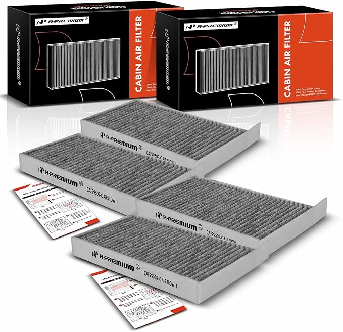 A-Premium Pack of 4 Cabin Air Filter with Activated Carbon - Compatible with Tesla Vehicles - Model 3 2017, 2018, 2019, 2020, 2021, 2022, 2023, Model Y 2020, 2021, 2022, 2023 - Replace# 1107681-00-A