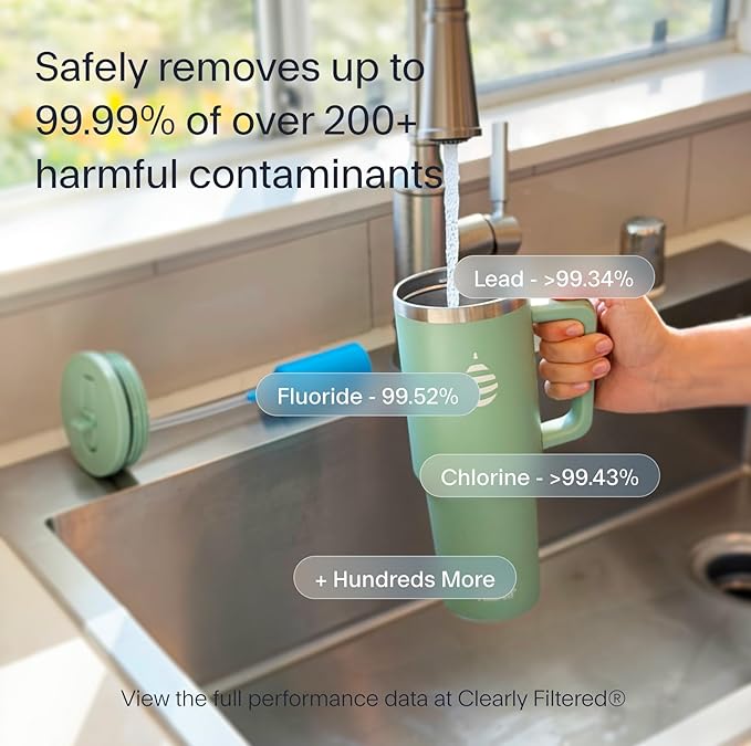 Clearly Filtered Water Bottle | Removes 200+ Contaminants, Double-Wall Insulated Stainless Steel, BPA/BPS Free, Phthalate Free, Filters Flouride Lead Chlorine (40oz, Mint)