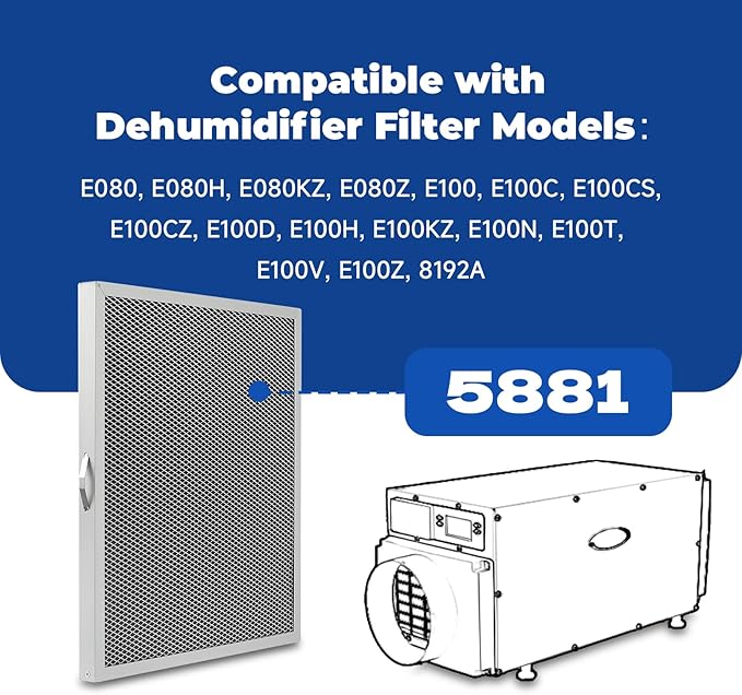 2-Packs 5881 Washable MERV 8 Dehumidifier Filter 12x14x1 Compatible with AprilAire Whole-House Models E100 E080 8192A and Dehumidifying Ventilator 8192A Replacement Filter