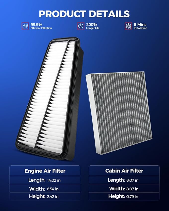 KAX Engine & Cabin Air Filter Kit, Replacement for Toyota Tacoma 2005-2015 4.0L, Replace# CA9683 CF10374
