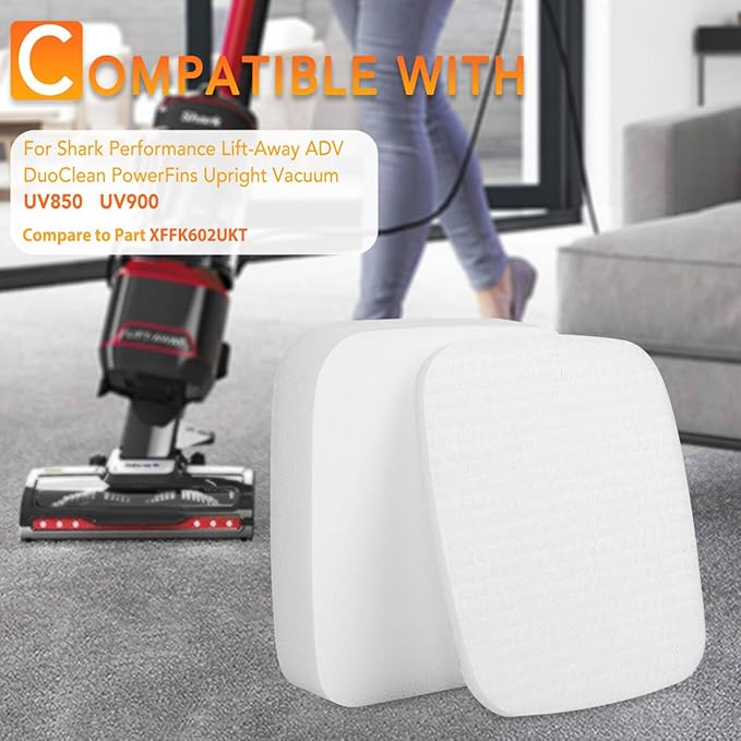 UV900 UV850 Foam & Felt Filters for Shark Performance Lift-Away ADV DuoClean PowerFins Upright Vacuum UV900 UV850, 3Pack Spare kit Replace Part # XFFK602UKT