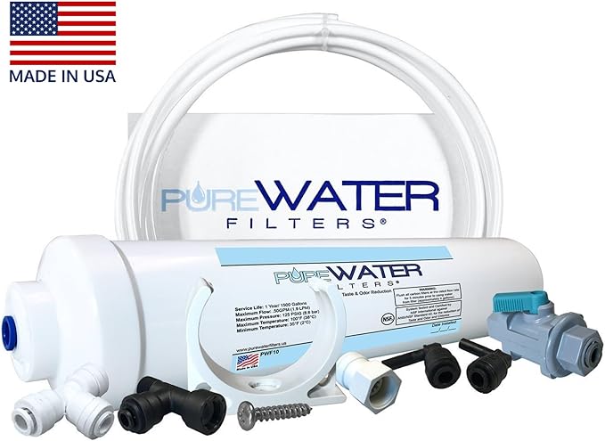 PureWater Filters Inline Water Filter Kit for Tank Direct Water Line Access - Do-It-Yourself Push To Connect Quick Fittings - Compatible With Nespresso Coffee Brewers