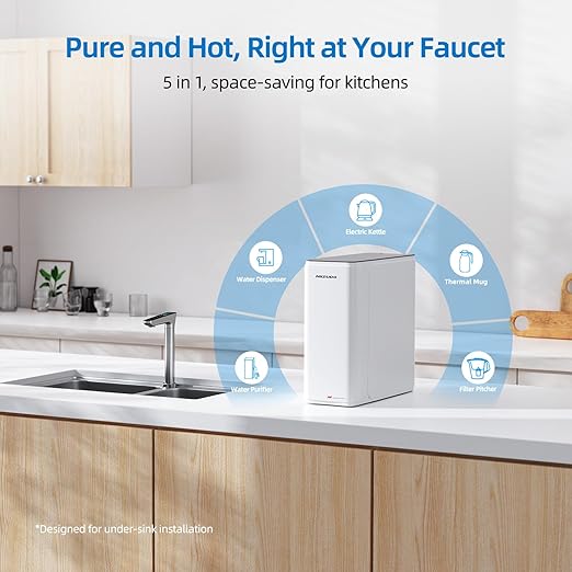 MIZUDO Reverse Osmosis Water Filter Tankless, 9 Stage Reverse Osmosis System, Instant Hot/Cold Water Dispenser, Smart WiFi 800GPD Reverse Osmosis Under Sink, 3:1 Pure to Drain, Child Safety Lock