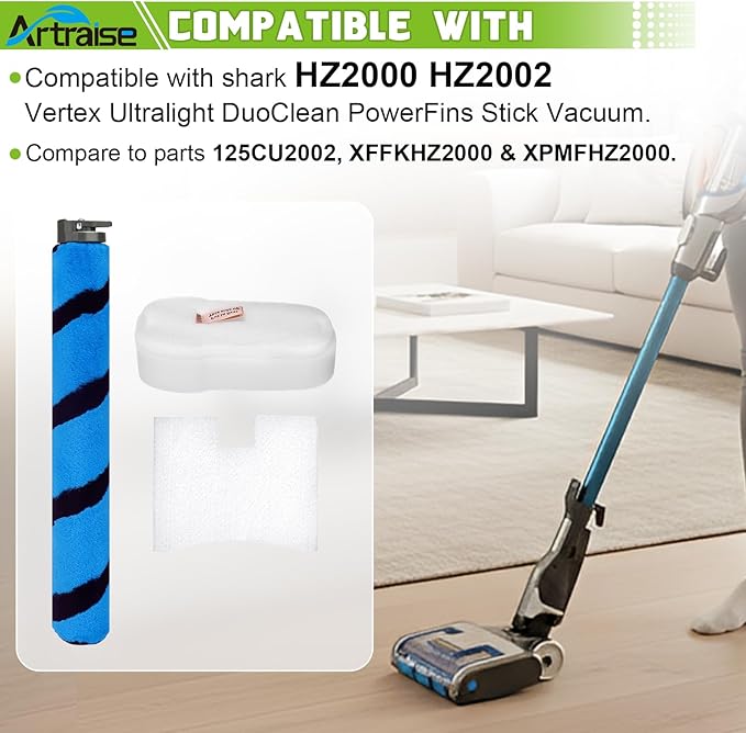 Artraise HZ2002 Roller Brush Filter Replacement for Shark Vertex Duo Clean PowerFins Corded Stick HZ2000 HZ2002 Vacuum, Compared to Part XFFKHZ2000 & 125CU2002