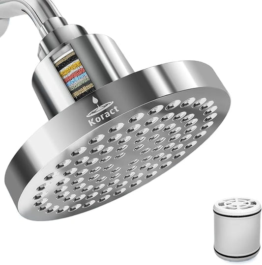 Filtered Shower Head High Pressure Shower Head with Filter for Hard Water Softener - Anti-Clogging Silicone Nozzles Bathroom Adjustable Replacement Rain Showerhead Improve Hair