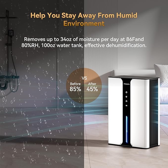 Home Dehumidifier with Drain Hose, (950 sq.ft) 95oz Quiet dehumidifier for Bathroom Bedroom, with Air Reusable Filter Indoor deshumidificador for Basement RV Closet