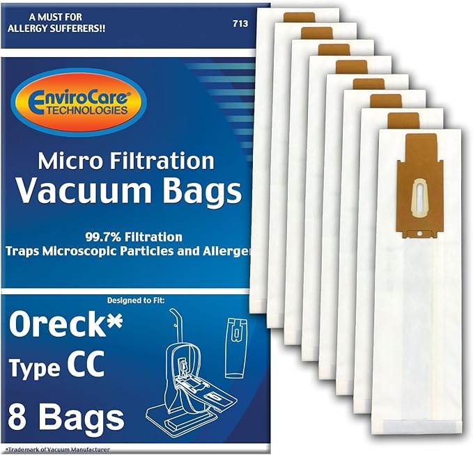 EnviroCare Replacement Micro Filtration Vacuum Cleaner Bags made to fit Oreck Type CC, XL. Fits All XL7, XL21, 2000's, 3000's, 4000's, 8000's, 9000's Series Upright Vacuum Cleaners 8 pack
