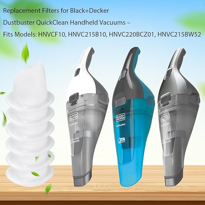 6-Pack Handheld Vacuum Filters Replacement for Black and Decker Dustbuster QuickClean Cordless HNVC215B10, Compatible with Hand Vacuums Models HNVCF10 HNVC220BCZ01 HNVC215BW52 Filter
