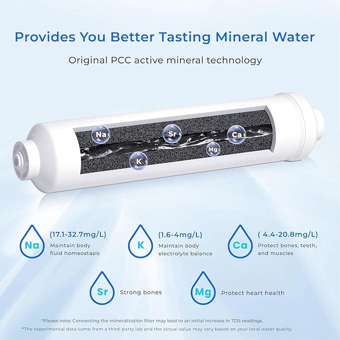 Waterdrop MNR35 Remineralization Filter, 1/4" Quick Connect Mineral Filter for Reverse Osmosis System, Restore Essential Minerals for RO System, RO Mineral, Under Sink Water Filtration