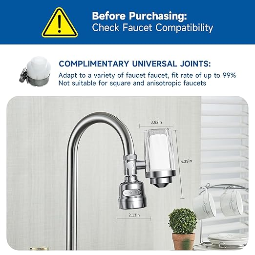 Water Filter for Sink Faucet, with 360 Rotating Sink Water Faucet Filter, Water Purifier for Kitchen Sink, 3 Months Long Lasting Tap Water Filter, Reduce Chlorine, 2 Filters