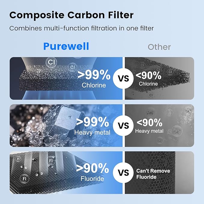 Purewell PF-6-FL Black 4-Stage Composite Fluoride and Carbon Reduction Filters, Compatible with Berkey® Big+, ProOne® Big+ Gravity Water Filter Systems and Purewell Systems (2 Pack, SS Series)