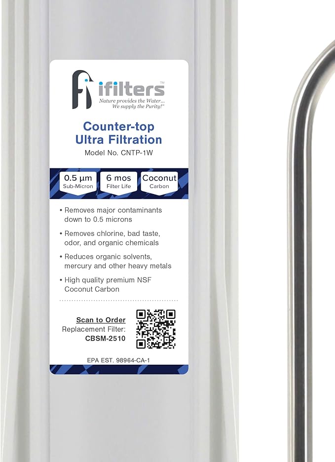 Countertop Ultra Drinking Water Filter for VOCs Cysts Pesticides Herbicides Chlorine Taste & Odor - White
