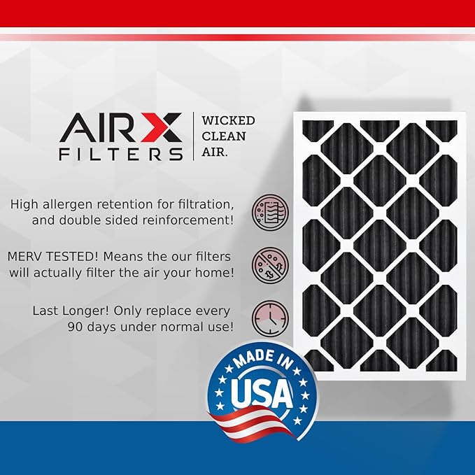 AIRx Filters Odor 20x20x2 Furnace Filter MERV 8 Carbon Filter Replacement AC HVAC Air Filter For Dust, Pollen, Lint & Dander Control, 6-Pack