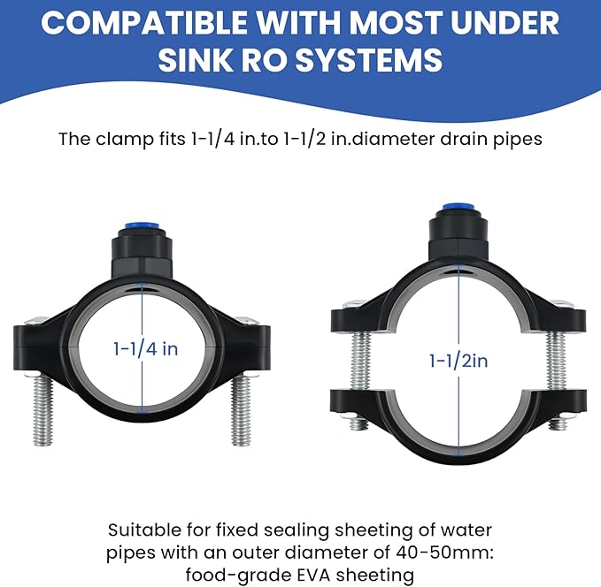 1 Pack 3/8" Quick Connect Drain Saddle Valve, Durable Plastic Hose Pipe Adapter for Under-Sink Reverse Osmosis Systems