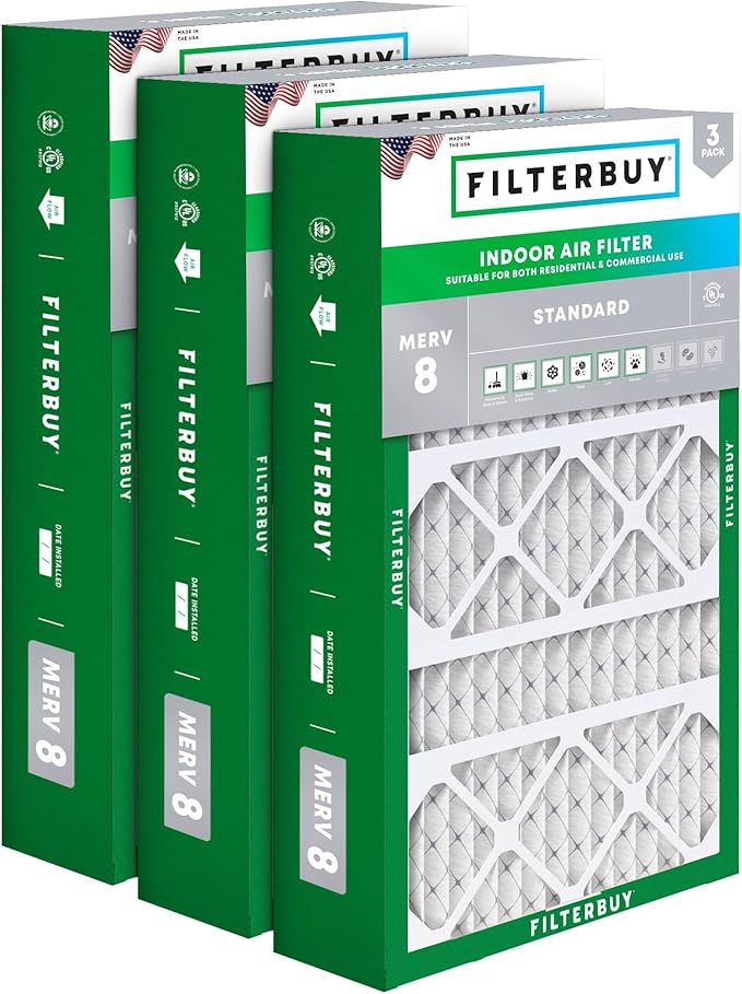 Filterbuy 17x26x4 Air Filter MERV 8 Essential Dust & Allergy Defense (3-Pack), Electrostatic Pleated HVAC AC Furnace Filters Replacement for Lennox (Actual Size: 16.56 x 25.94 x 4.13)