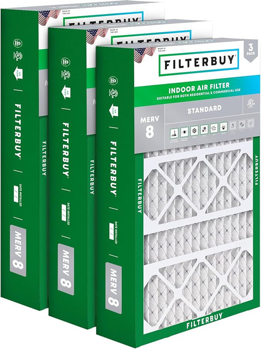 Filterbuy 17x26x4 Air Filter MERV 8 Essential Dust & Allergy Defense (3-Pack), Electrostatic Pleated HVAC AC Furnace Filters Replacement for Lennox (Actual Size: 16.56 x 25.94 x 4.13)