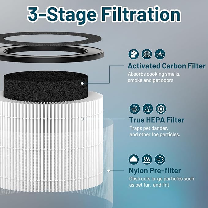 FFsign 100 Filter Replacement Compatible with Coway Airmega 100 Air Puri-Fier, 3-in-1 H13 True Hepa Filter, Deodorization Filter with Activated Carbon, 2 Pack