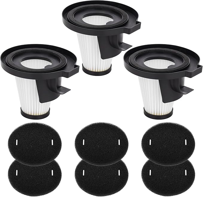 Replacement Filters for Ionvac ZipVac 3-in-1 Corded Upright/Handheld Floor and Carpet Vacuum Cleaner Models 8842, Ionvac Replacement Parts 3 Filters & 6 Foam Filters