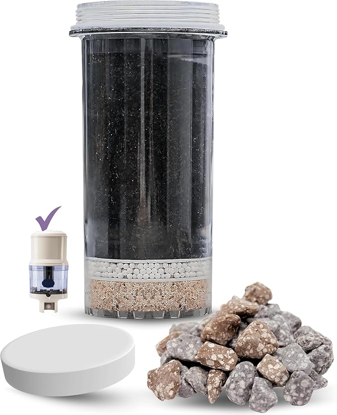 Mineral Stones Replacement 13564, Cartridge 1361 & Micro Sponge Prefilter 1362 for Nikken Water Filter Replacement PiMag Aqua Pour Water Filter System, Countertop Drinking Alkaline Filtration System