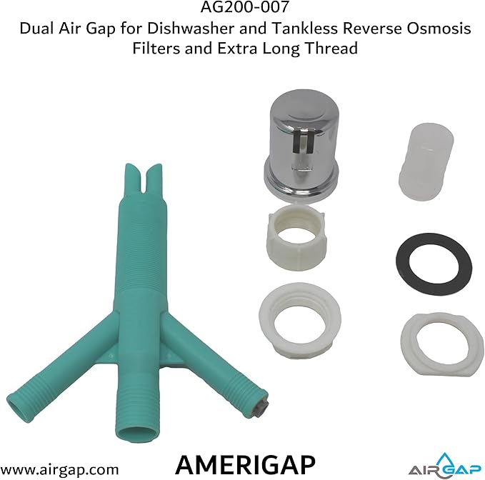 Dual Air Gap for Dishwasher and Tankless Reverse Osmosis Filter with Extra Long Thread (AG200-007 AMERIGAP)