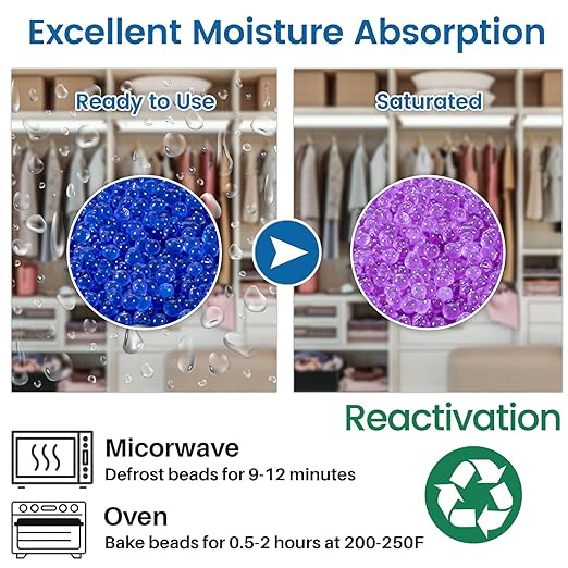 2X 500g Rechargeable Silica Gel Beads with 1 Cloth Bag, Indicating Blue Desiccants Beads [3-5mm] Moisture Absorber Desiccant Packs for Storage