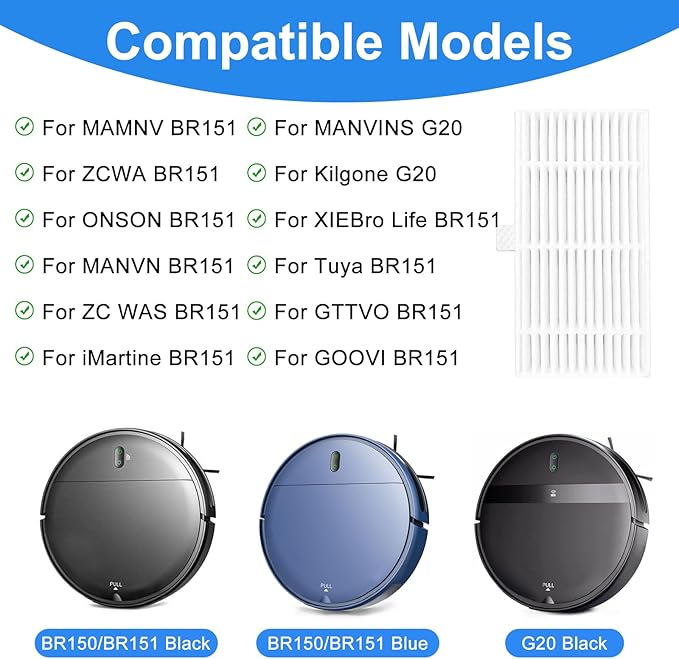 For MAMNV BR150/BR151 For BR150/BR151 For ONSON BR150/BR151 For GTTVO BR150/BR151 Robot Vacuum Cleaner, Vacuum Cleaner Replacement Kits(10PCS)