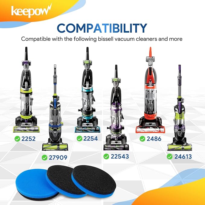 KEEPOW Replacement Filter Compatible with Bissell Cleanview Pet Vacuum 2252 2254 2256 2258 2486 PowerGroom 22528 PowerForce 3334 Powerlifter, PowerClean & PowerEase, Compare to Parts # 12141 & 1601972