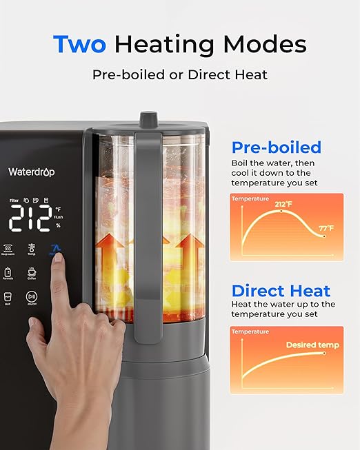 Waterdrop M1 Reverse Osmosis Water Filter Countertop, Hot Water Countertop Reverse Osmosis System, 7 Temperature Options, 6 Stage Purification, 3:1 Pure to Drain, No Installation, Gray