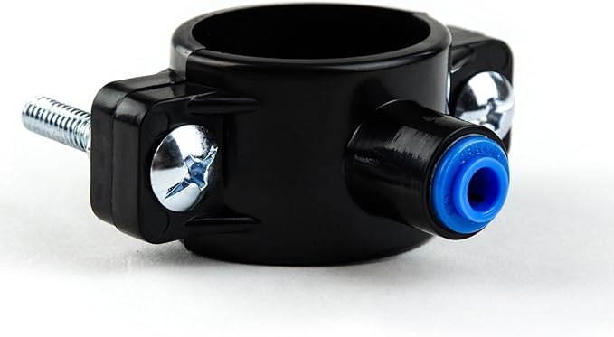iSpring ADS1K Drain Saddle Valve Clamp with 1/4" Quick Connect Fitting for Under Sink Reverse Osmosis RO System Waste Water Line, Black