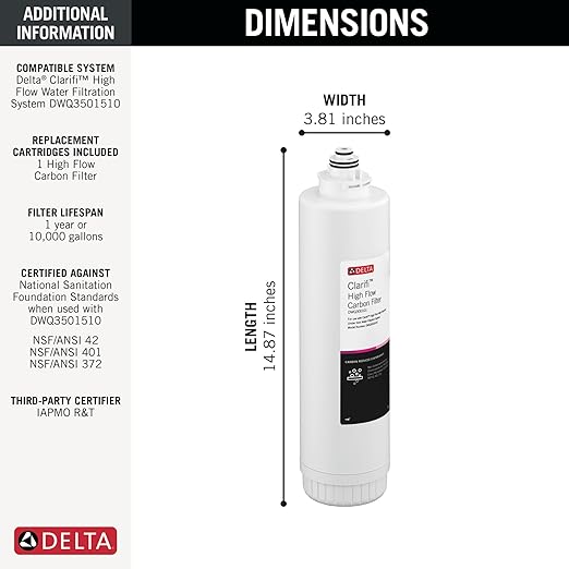 Delta Clarifi High Flow Carbon Filter for Under Sink Water Filter System, DWQ300101