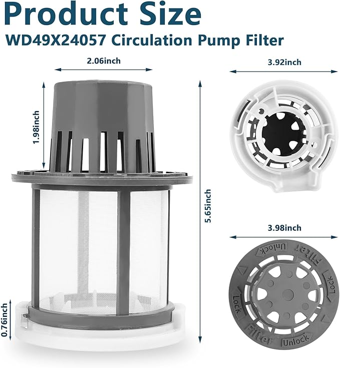 WD49X24057 Dishwasher Ultra Fine Filter Kit Compatible with GE Hotpoint, Dishwasher Filter for WD12X10416, WD12X20107 WD12X21676 WD12X21976 WD12X23736 GDT550PYR7FS DDT595SBL5TS GDT655SMJ2ES