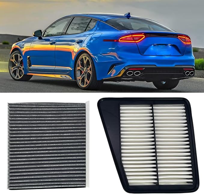 28113-J5100 Engine Air Filter and 087903M000A Cabin Air Filter Set Fit For 2018-2021 Kia Stinger L4 2.0L, 2019-2023 Genesis G70 L4 2.0L