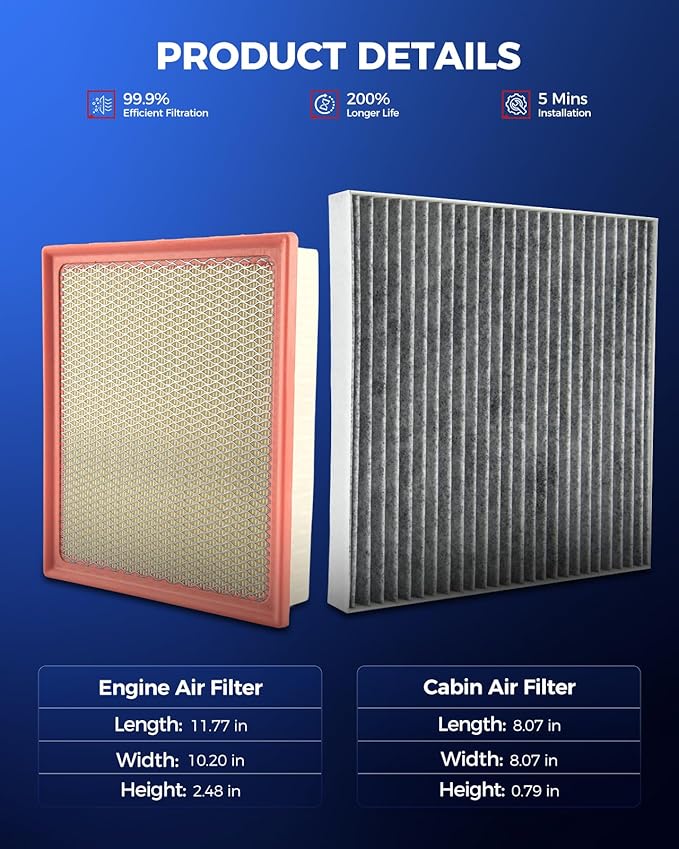 KAX Engine & Cabin Air Filter Kit, Replacemnt for Toyota Tacoma 2016-2023 3.5L, Replace# CA11895 CF10374
