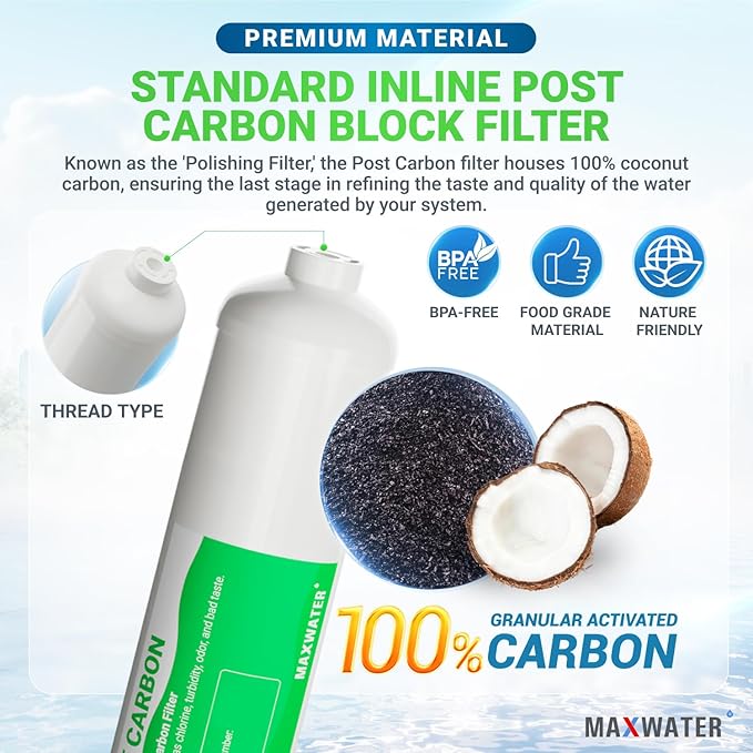 10" Inline Post Activated Carbon Water Filter, 1/4" NPT, RO System Replacement, Alternative for Refrigerator & Ice Maker (HX-ICF-10/3, FLTIN01PKQ, FT15, ICF-10Q/3) – 4 Pack