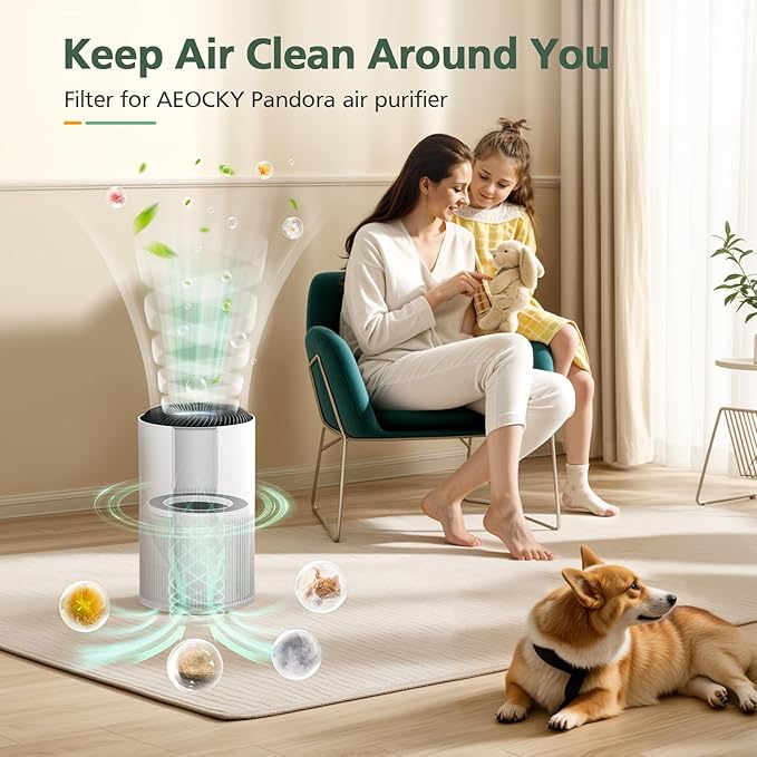 5-in-1 HEPA Air Purifier Filter for Aeocky Pandora, with Extra 2 Washable Pre-Filter, 2 Pack (Green VOCs)