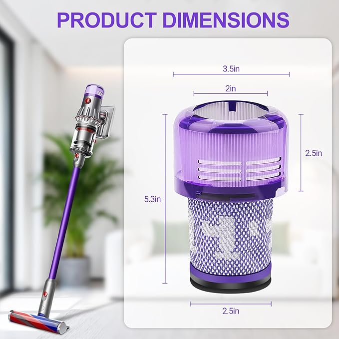 4 Pack Filter Replacement for Dyson V12 Detect Slim, Slim+ Cordless Vacuum and V12 Slim Absol ute Vacuums, SV30, SV34, SV35 Cordless Vacuum, Compare to Part 971517-01