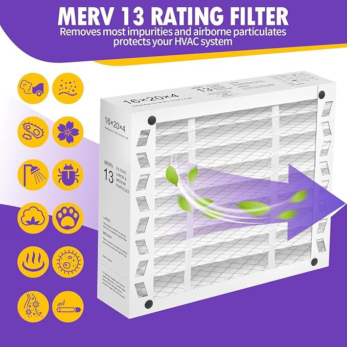 DerBlue 2PACK 16x20x4 MERV 13 Furnace Filter Replacement Compatible with Honeywell FC100A1003 Pleated HVAC,Foldable Design for Easy Installation & Space-Saving(Actual Size: 15.94 x 19.75 x 4.38 In)