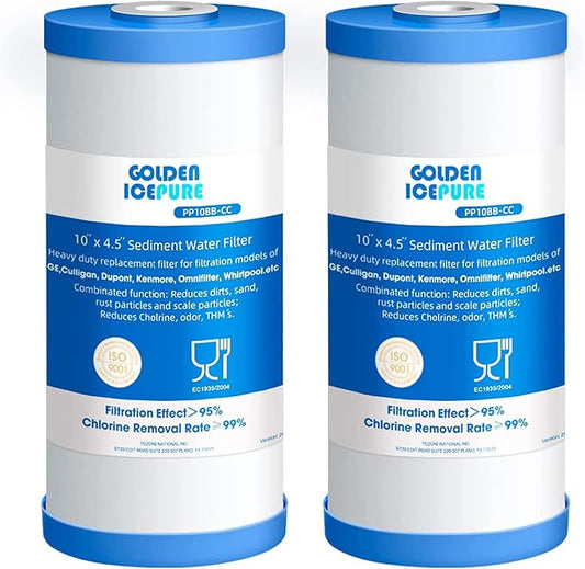 GOLDEN ICEPURE PP10BB-CC Whole House Water Filter Cartridge, 5 Micron 10" x 4.5" FXHTC Sediment and Carbon Water Filter Replacement Cartridge for GXWH40L, GXWH35F, GNWH38S, RFC-BBSA, WRC25HD