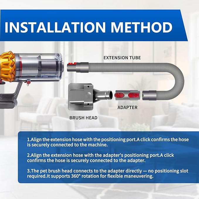Pet Grooming Kit Compatible with Dyson V7 V8 V10 V11 V15 Gen5 Vacuum Cleaner,Dog Brush Vacuum Attachment with Extended Vacuum Hose & Trigger Lock,Suitable for Small Dogs or Cat Quiet Personality