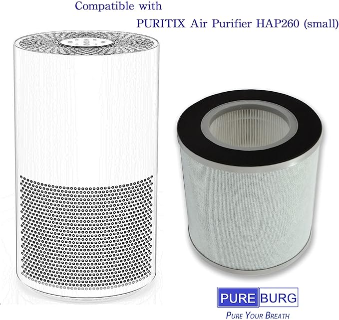 PUREBURG HAP260 Replacement True HEPA Filters Compatible with PURITIX HAP260 Air Purifier (small),H13 4-Stage Filtration Activated Carbon,2-Pack