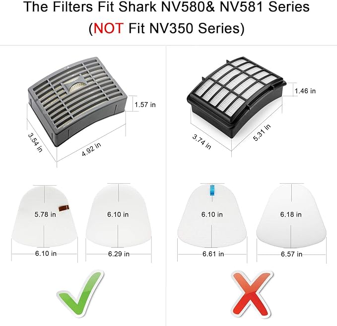Lemige Vacuum Filters Replacement Parts for Shark Powered Lift-Away DLX NV580 Series NV581, NV581Q, NV585, NV586, 2 Post Filters + 4 Foam&Felt Filters, Part # XFFT580