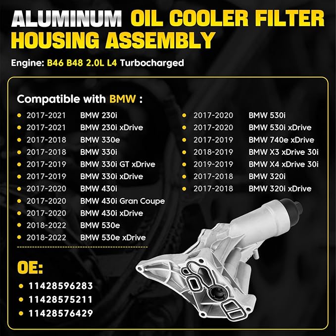 11428596283 Aluminium Oil Filter Housing Assembly Compatible with 2017-2022 BMW 230i 330i GT 330e 430i 530e 530i 740e xDrive X3 X4 Oil Cooler