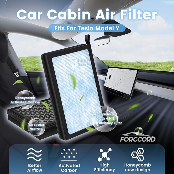 6-Pack HEPA Cabin Air Filter Fits for Tesla Model Y 2020-2025 2026, Model Y 2025 2026 Refresh Juniper Launch Activated Carbon Cabin Intake Filter Replace#165837500A 165837600A Car Accessories