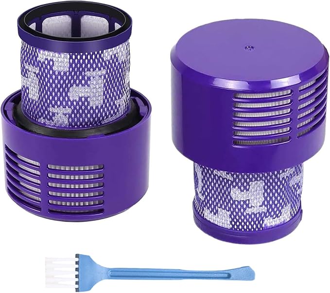 2 Pack Vacuum V10 Filter Replacements for Dyson V10 Cyclone Series, V10 Animal, V10 Absolute, V10 Total Clean, Part No. 969082-01 with 1 Clean Brush
