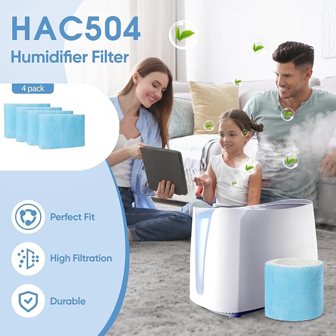 4 Pack HAC-504 Humidifier Wicking Filter Replacement Compatible with Honeywell HCM-350,HCM-300T, HCM-600, HCM-710, HCM-315T,HAC-504 and HAC-504AW Cool Mist Humidifiers Blue