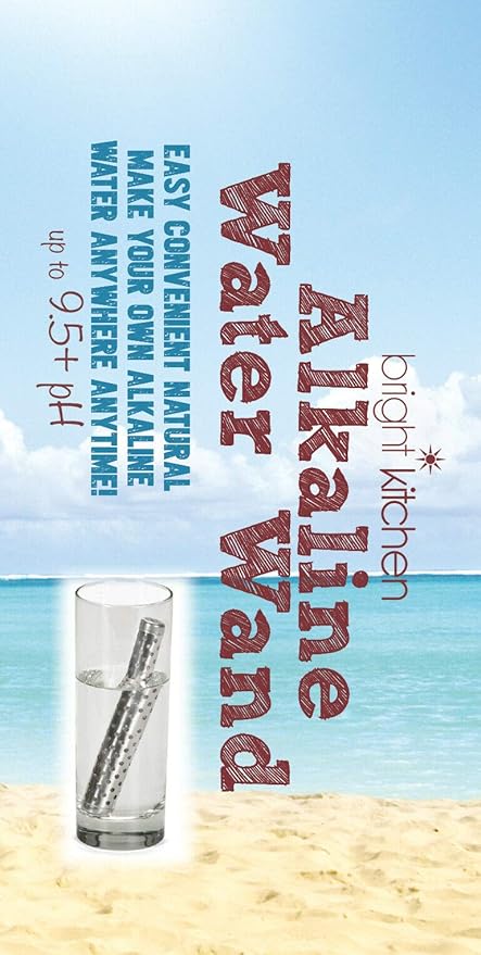 Alkaline Water Stick Wand Naturally Raise pH 9.5 Adds Tourmaline, Maifan, Muyu, Far Infrared Stone Reduces ORP Bright Kitchen Reusable Portable Make Your Own Mineral Water 100 gallons (Alkaline Wand)